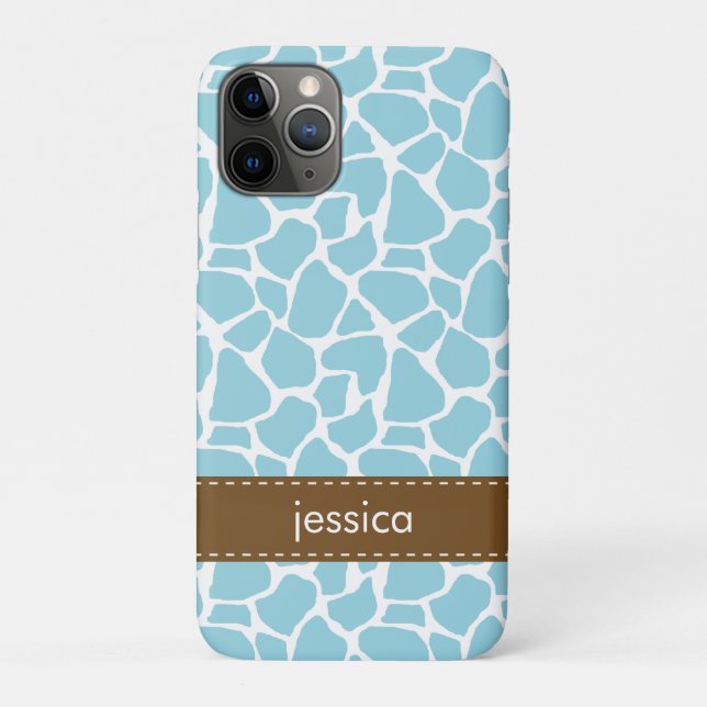 Capa Para iPhone 11 Pro Padrão de Girafa Azul (Verso)