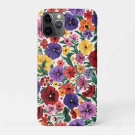 Capa Para iPhone 11 Pro Padrão de Jardim Floral de Pensamentos de Primaver