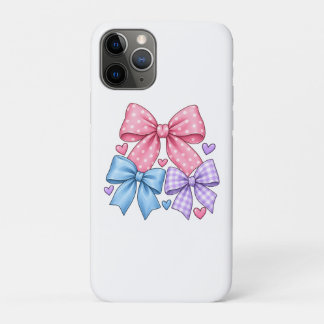 Capa Para iPhone 11 Pro Padrão de Laço de Fita Fofo – Laço Rosa Azul e Rox