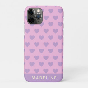 Capa Para iPhone 11 Pro Padrão de Lavandas e Corações Rosa Personalizad