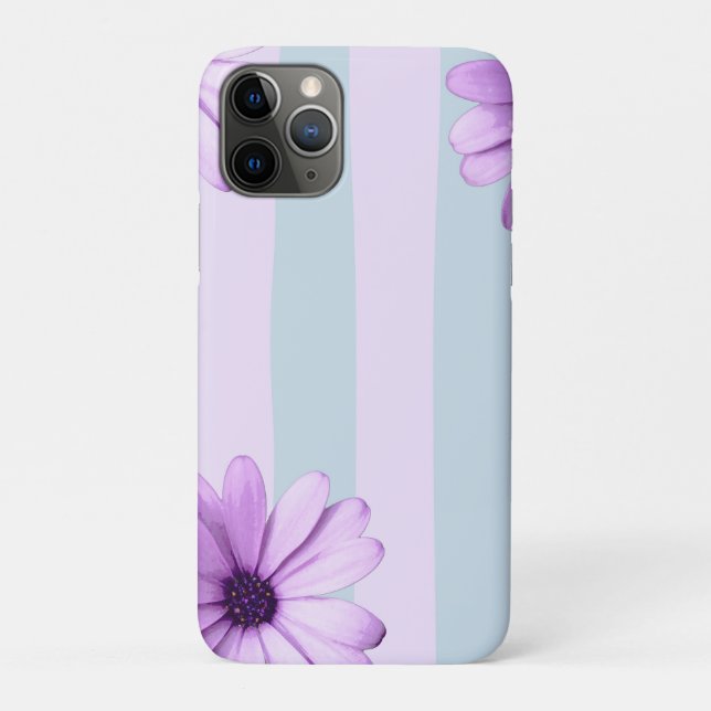 Capa Para iPhone 11 Pro Padrão de Margarida Azul e Roxo (Verso)
