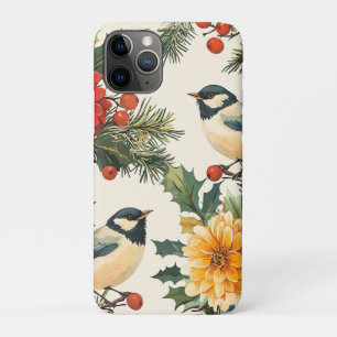 Capa Para iPhone 11 Pro Padrão de Natal Creme de Chapim Dahlia Carmesim