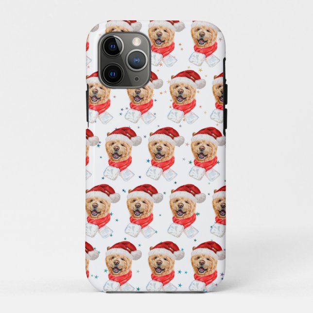 Capa Para iPhone 11 Pro Padrão de Natal de Cachorro Chow Chow Fofo (Verso)