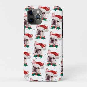 Capa Para iPhone 11 Pro Padrão de Natal do Cão da Raça Bulldog Francês