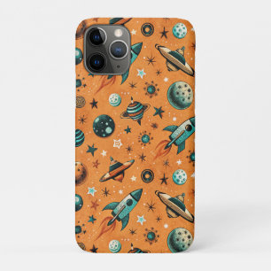 Capa Para iPhone 11 Pro Padrão de Naves Espaciais Foguetes Vintage -Cosmos