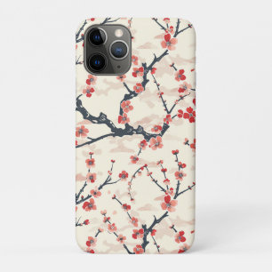 Capa Para iPhone 11 Pro Padrão de Onda de Marfim Flor de Ume Vermelho Cora