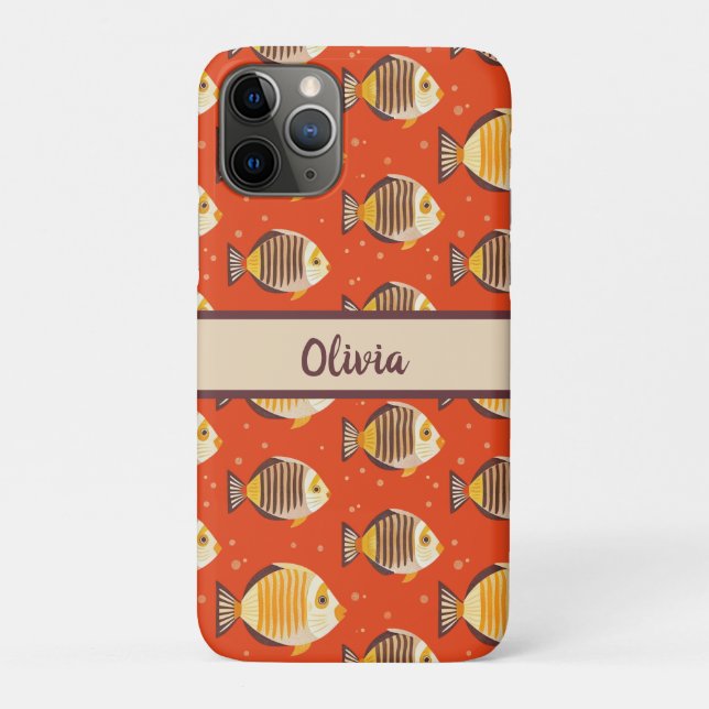 Capa Para iPhone 11 Pro Padrão de Peixe Tropical Moderno (Verso)