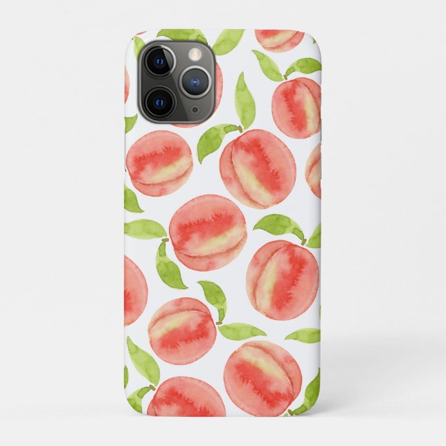 Capa Para iPhone 11 Pro Padrão de Pêssego de Aquarela   (Verso)