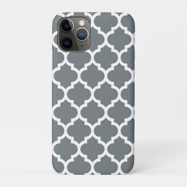 Capa Para iPhone 11 Pro Padrão de Quatrefoil Branco do Charcarboneto Marro (Verso)