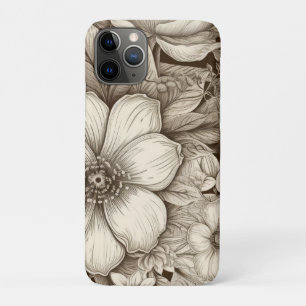 Capa Para iPhone 11 Pro Padrão de Sepia Floral Vintage (4)