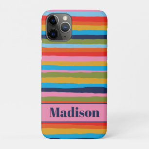 Capa Para iPhone 11 Pro Padrão de Stripes de Serrate Coloridas Personaliza