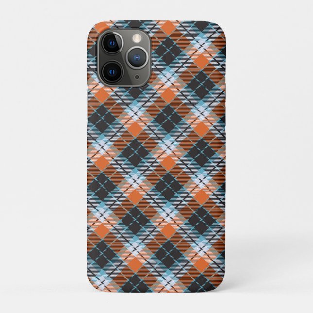 Capa Para iPhone 11 Pro Padrão de Xadrez Azul Laranja do outono (Verso)