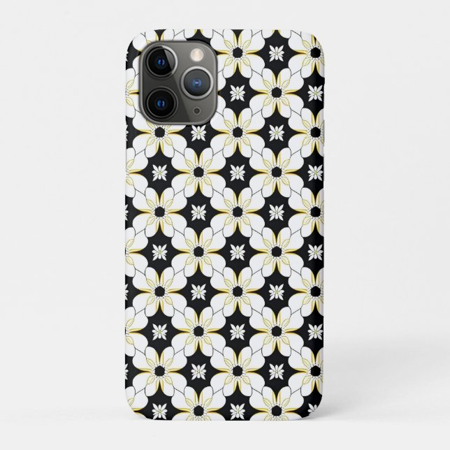 Capa Para iPhone 11 Pro Padrão Floral com Flor Amarela e Branca (Verso)