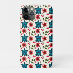 Capa Para iPhone 11 Pro Padrão floral de tartaruga fofa  
