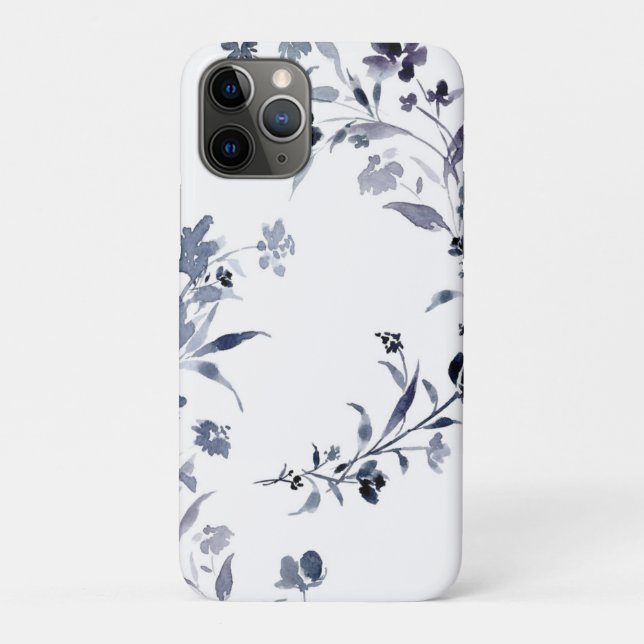 Capa Para iPhone 11 Pro Padrão floral do índigo do marinho de Aquarela (Verso)