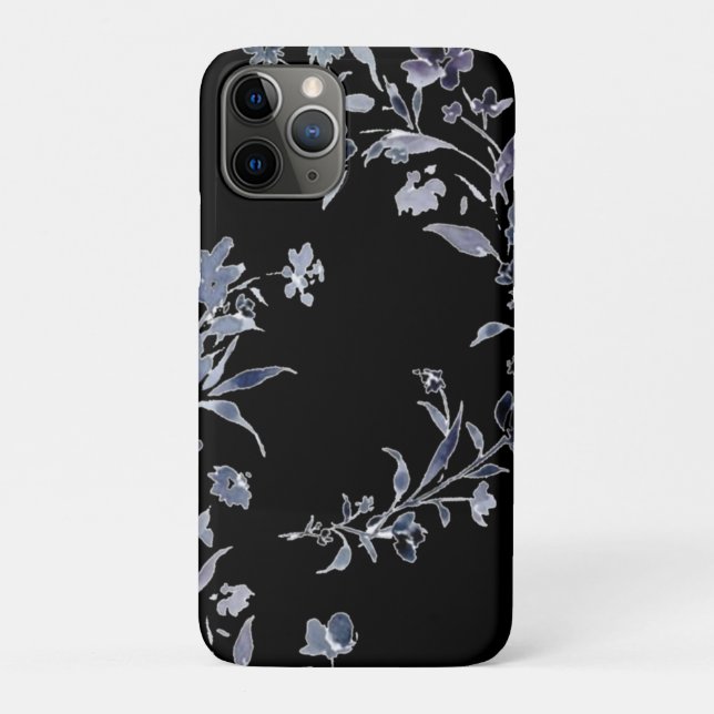 Capa Para iPhone 11 Pro Padrão floral do índigo do marinho de Aquarela (Verso)