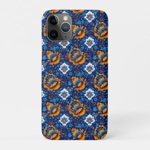 Capa Para iPhone 11 Pro Padrão Floral do ornamentado em Azulejos Azuis e L