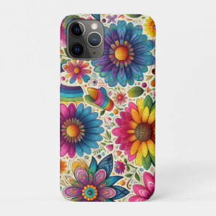 Capa Para iPhone 11 Pro Padrão Floral Hippie Arco-Íris Retrô