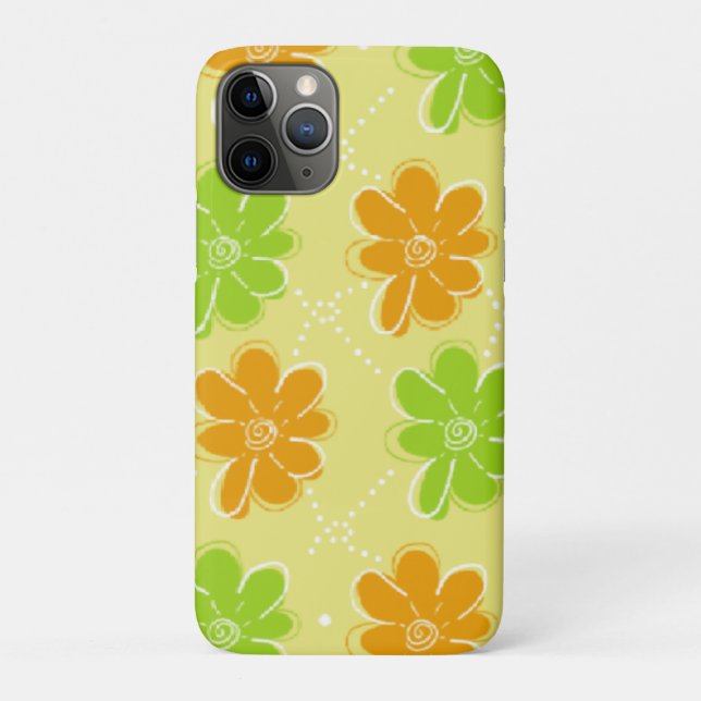 Capa Para iPhone 11 Pro Padrão Floral Laranja e Verde (Verso)
