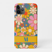 Padrão Floral Retro Colorido do Groovy com Inicial