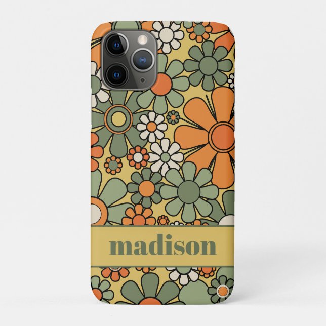 Capa Para iPhone 11 Pro Padrão Floral Retroativo 60s 70s Personalizado (Verso)