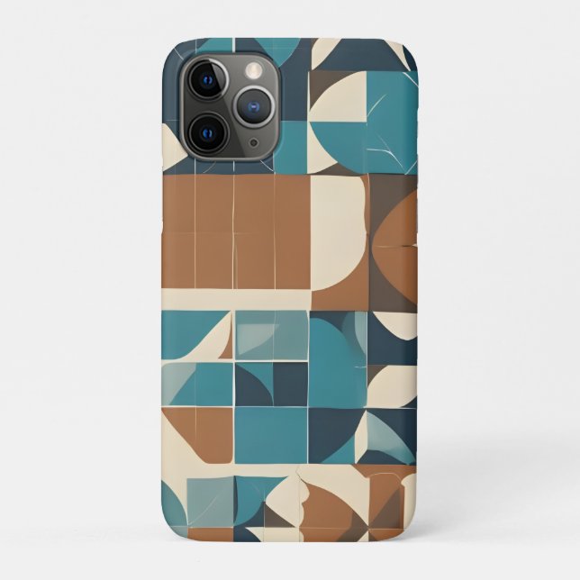 Capa Para iPhone 11 Pro Padrão Geométrico Azul Escuro, Turquesa, Marrom e  (Verso)