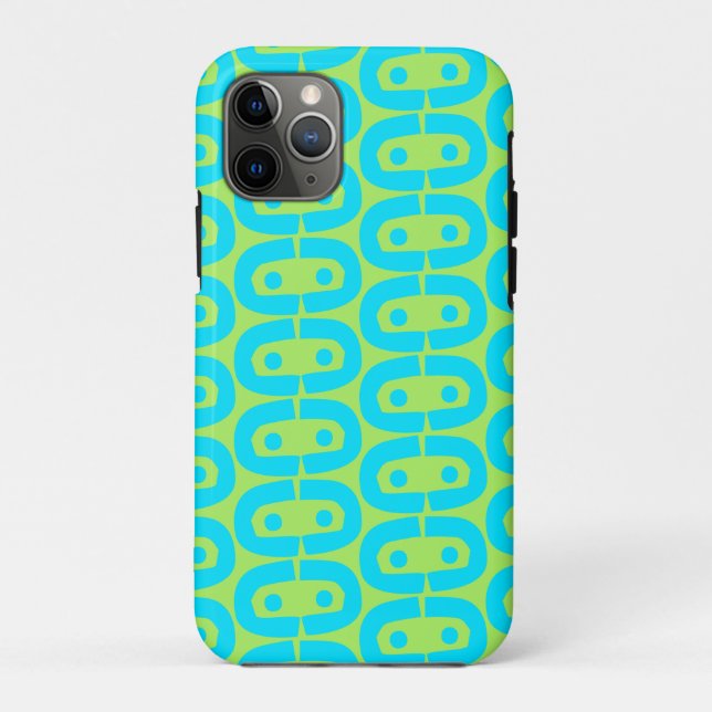 Capa Para iPhone 11 Pro Padrão Geométrico Turquesa e Verde Lima (Verso)