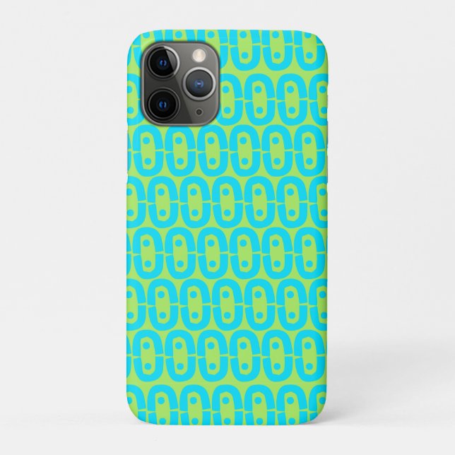 Capa Para iPhone 11 Pro Padrão Geométrico Turquesa e Verde Lima (Verso)
