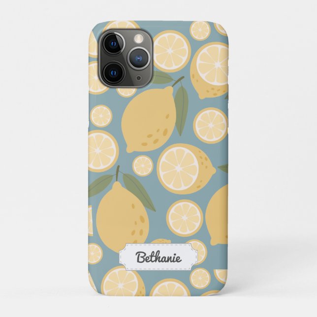 Capa Para iPhone 11 Pro Padrão Invisível de Limão Amarelo Personalizável (Verso)