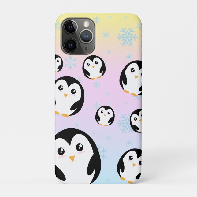 Capa Para iPhone 11 Pro Padrão moderno de gradiente de pinguim pastel boni (Verso)