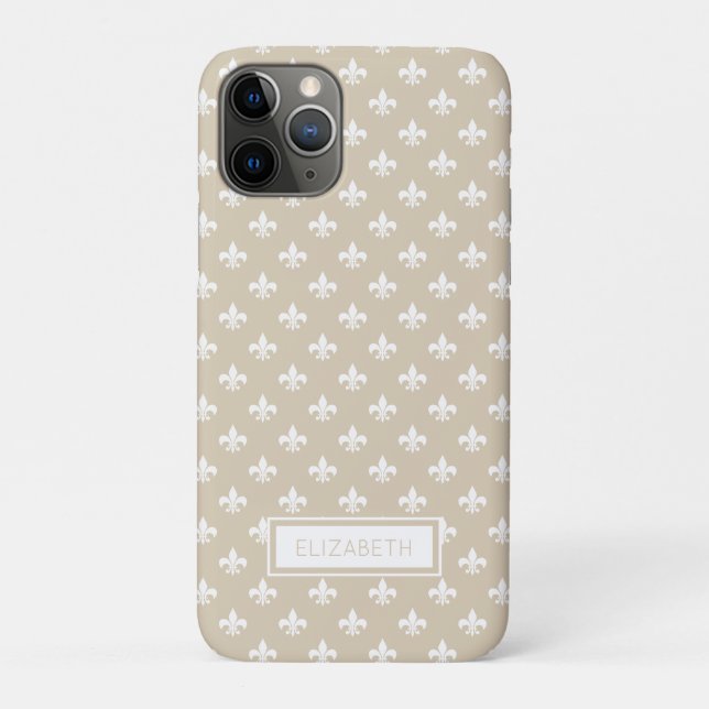 Capa Para iPhone 11 Pro Padrão Personalizado Bege Branco Fleur de Lis (Verso)