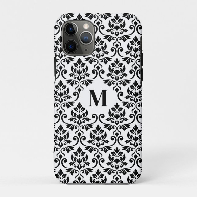 Capa Para iPhone 11 Pro Padrão Preto Feuille Damask (Personalizado) (Verso)