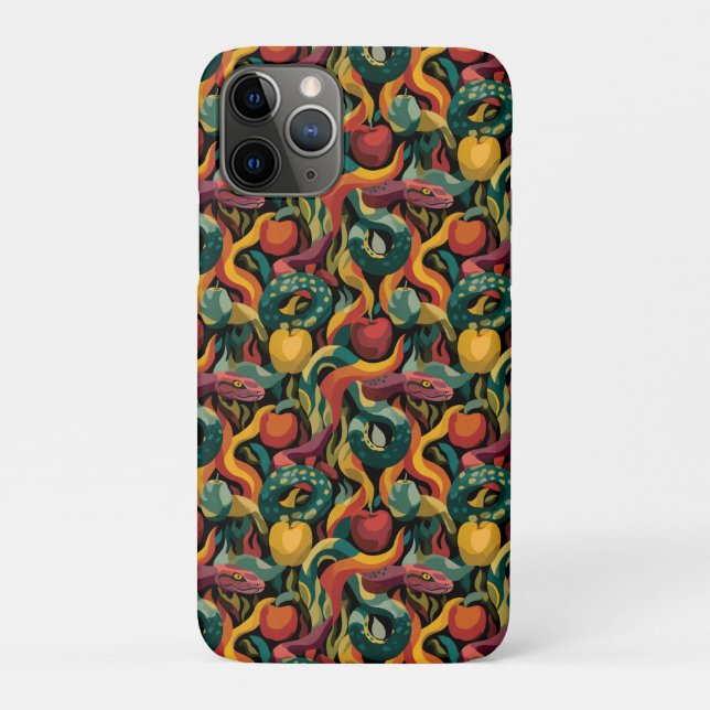 Capa Para iPhone 11 Pro Padrão Vibrante e Contínuo com Cobras e Maçãs (Verso)