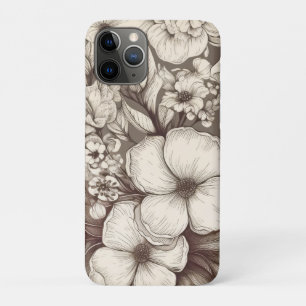 Capa Para iPhone 11 Pro Padrão Vintage Floral Sepia (10)