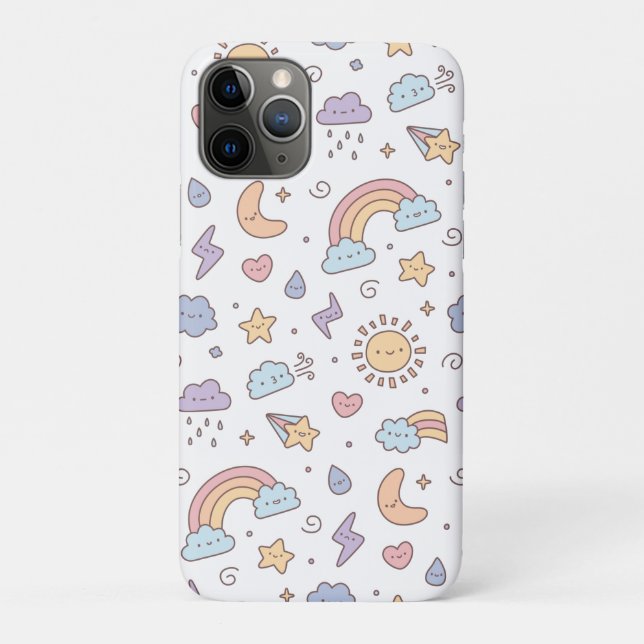 Capa Para iPhone 11 Pro Padrões de Doodles do Tempo Bonito (Verso)