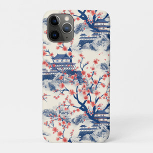 Capa Para iPhone 11 Pro Pagode Japonesa Flor de Cerejeira Creme Azul