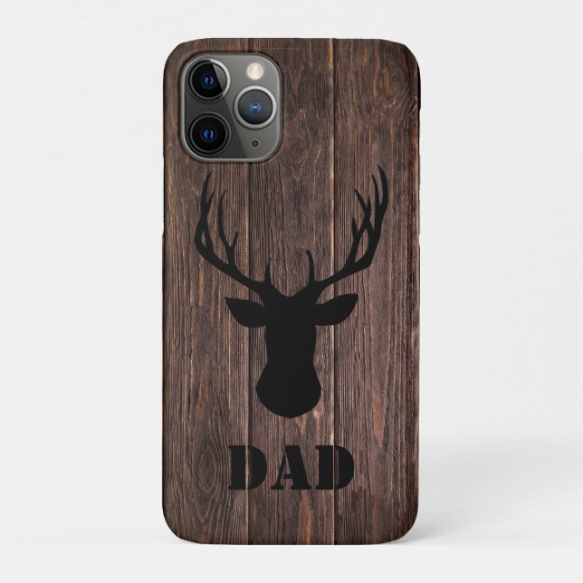 Capa Para iPhone 11 Pro Pai de Padrão de Madeira de Buck Woodland Rustic (Verso)