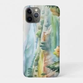 Capa Para iPhone 11 Pro Paisagem Montanhosa em Aquarela