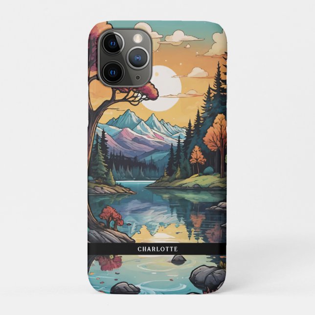 Capa Para iPhone 11 Pro Paisagem Sunset de Serenidade Lakeside Encantada (Verso)