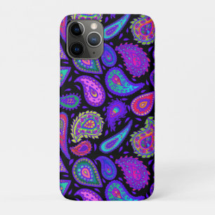 Capa Para iPhone 11 Pro Paisley Roxo e Multicolorido em preto bonito