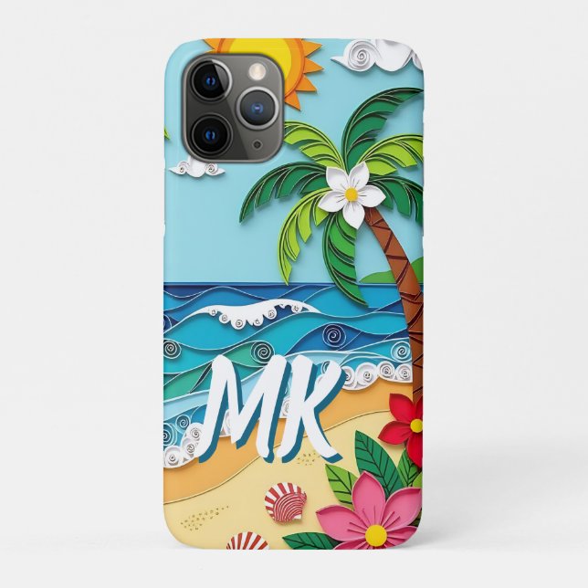 Capa Para iPhone 11 Pro Palm Trees on the Beach Personalized (Verso)