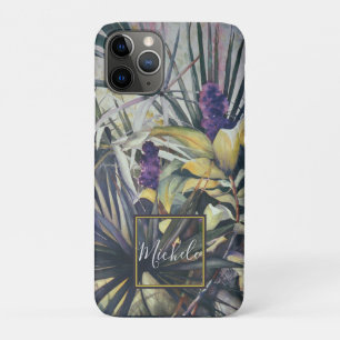 Capa Para iPhone 11 Pro Palmas Tropicais Hiacintos Roxos Monograma