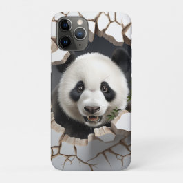Capa Para iPhone 11 Pro Panda Cracking Buraco Arte Panda Muralha Esmagada