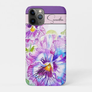 Capa Para iPhone 11 Pro Pansy Pansies Flor Aquarela Arte Puro Floral