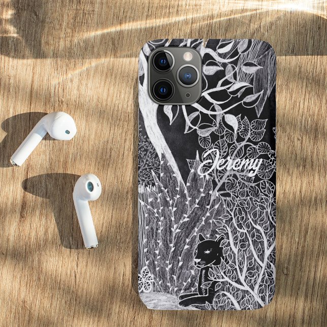 Capa Para iPhone 11 Pro Pantera preta na selva - desenho a lápis (Criador carregado)