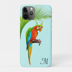 Capa Para iPhone 11 Pro Papagaio Tropical Multicolorido & Monograma