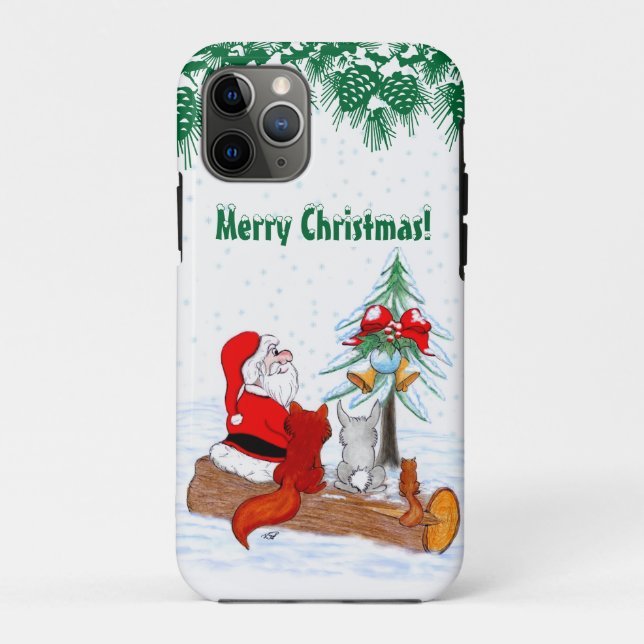 Capa Para iPhone 11 Pro Papai Noel com Raposa e Esquilo do Coelho (Verso)
