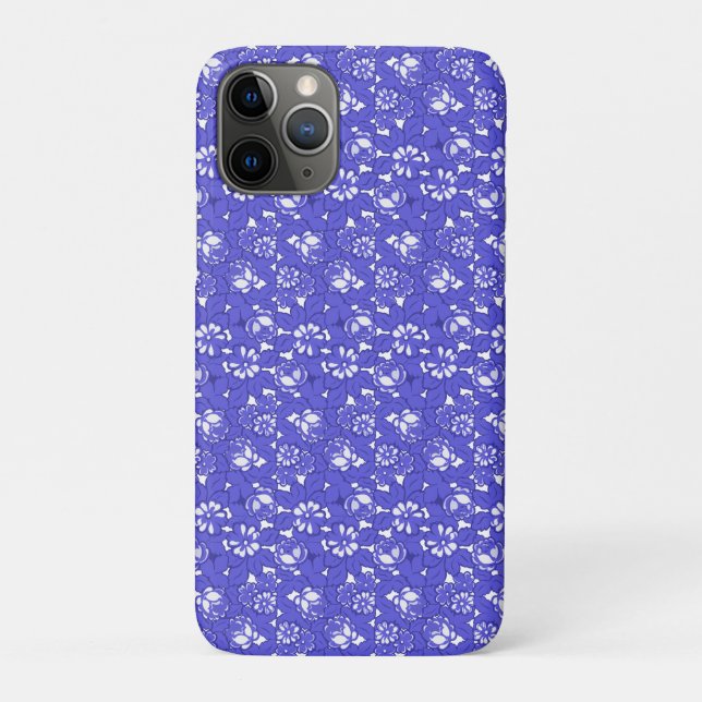Capa Para iPhone 11 Pro Papel de parede barroco - padrão de flor azul (Verso)