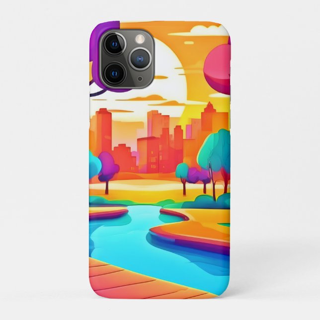 Capa Para iPhone 11 Pro Parque da Cidade do Pôr do Sol Vibrante (Verso)