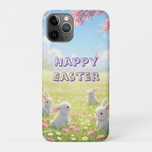 Capa Para iPhone 11 Pro Páscoa Lavanda Coelhinho Branco Floral Primavera